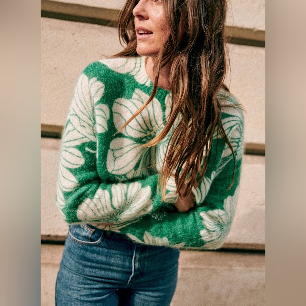 Sézane Julieta Sweater - Green and Cream Floral Print - Picture 2 of 10